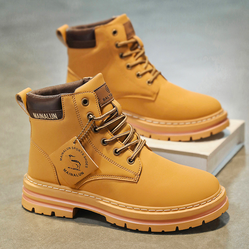 Men Shoes Yellow - 클래식 남성 하이탑 부츠 고품질 노란