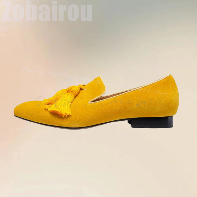 Men Shoes Yellow - 옐로우 태슬 장식 스웨이드 로우탑 남성