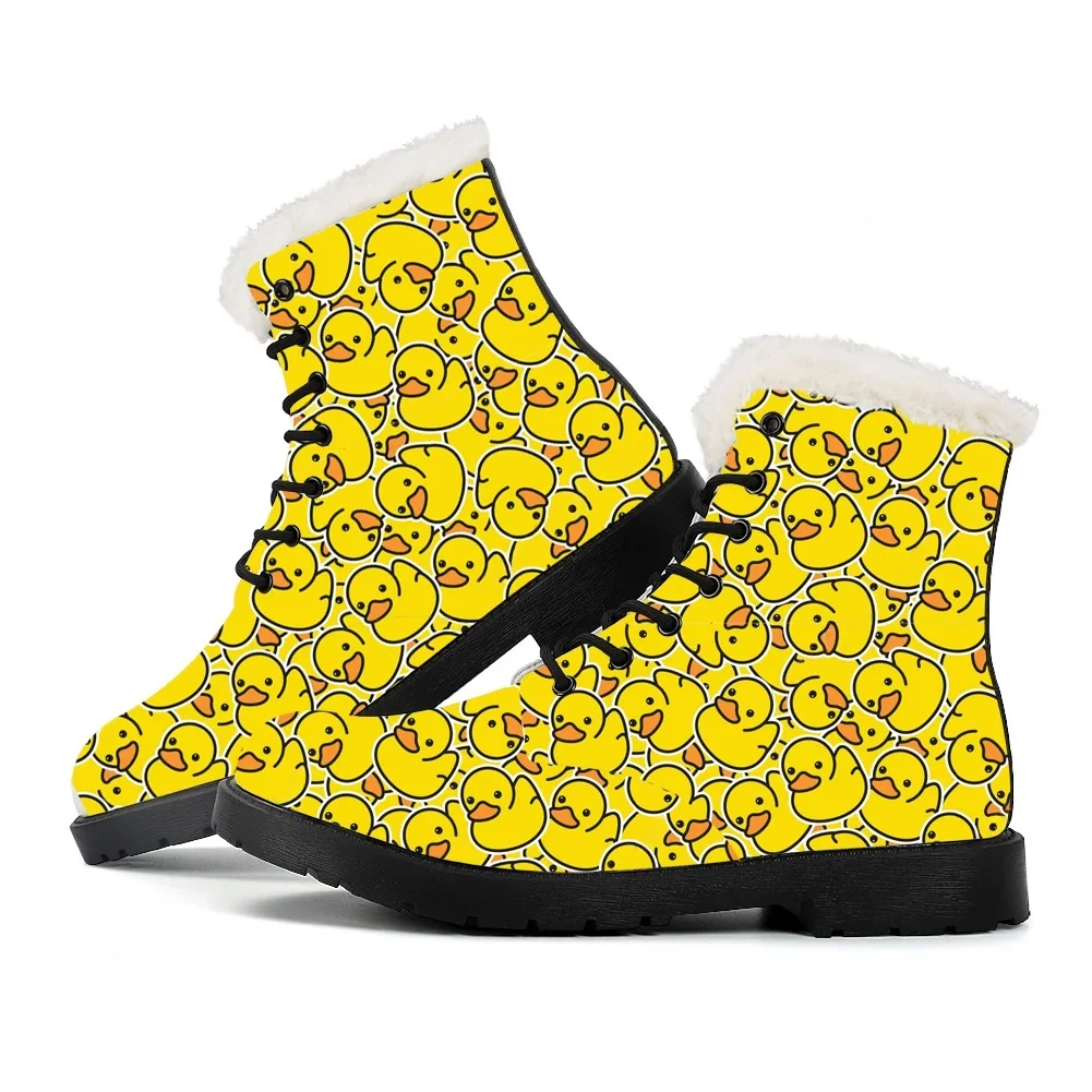 Men Shoes Yellow - 노란색 오리 프린트 플러시 부츠 남성
