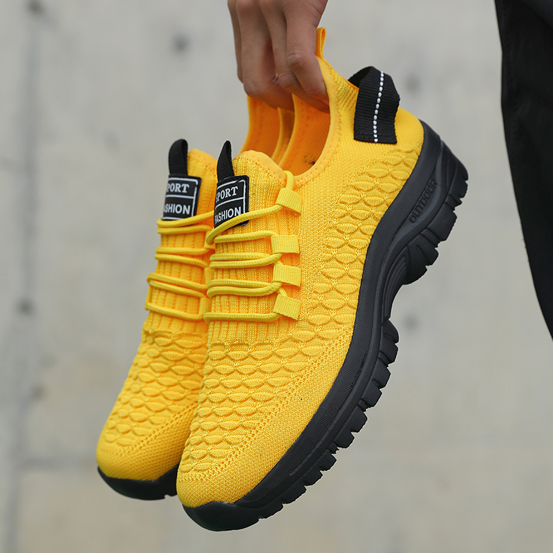 Men Shoes Yellow - 남성용 밝은 노란색 야외 운동화 통기성