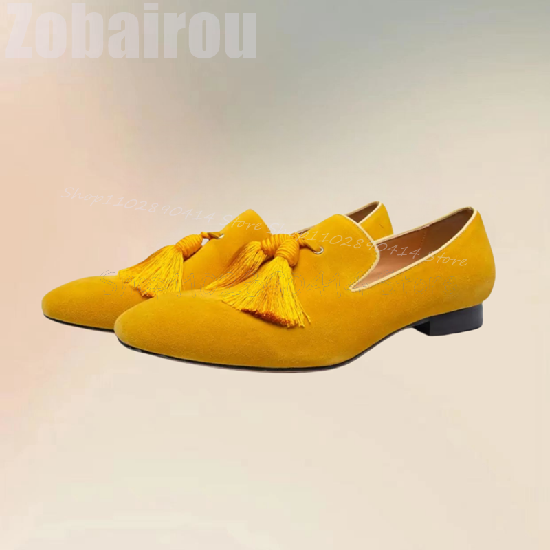 옐로우 태슬 장식 스웨이드 로우탑 남성 로퍼 패션 슬립 - Men Shoes Yellow 리뷰 및 가격