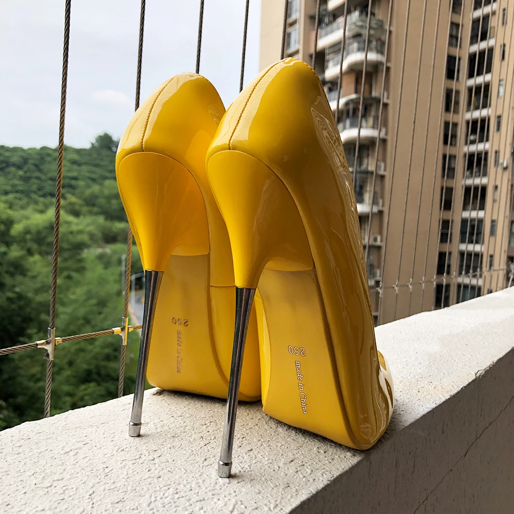 새로운 16cm 초고층 메탈 힐 섹시한 뾰족코 스틸레토 - Men Shoes Yellow 리뷰 및 가격