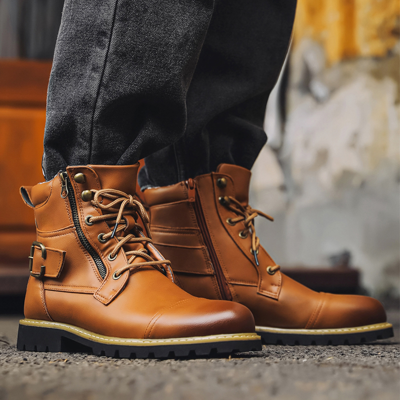 품질 남성 가죽 부츠 금속 더블 지퍼 오토바이 부츠 옥 - Men Shoes Boss 리뷰 및 가격