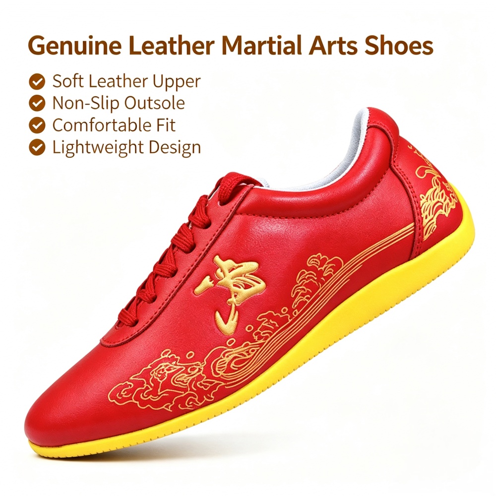광택이 나는 정품 가죽 쿵푸 신발 양각 우 문자 웨이브 - Men Shoes Yellow 리뷰 및 가격